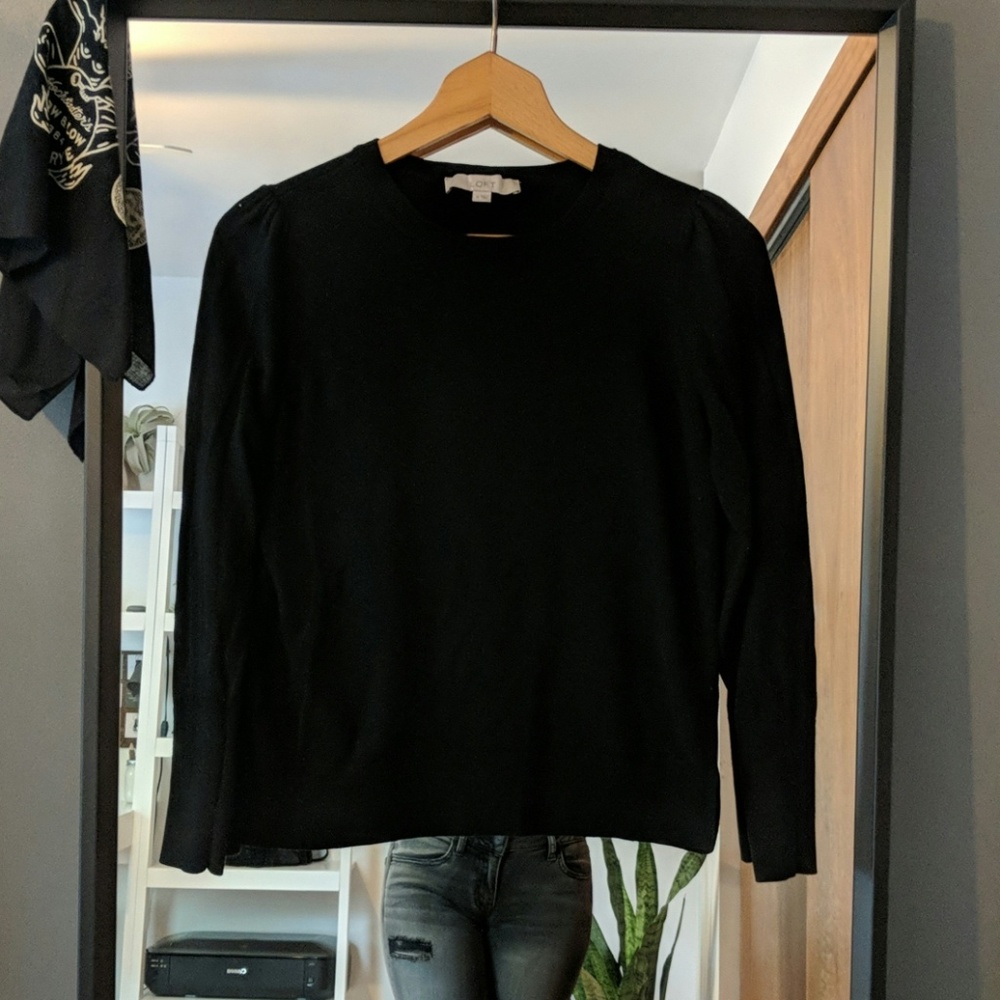 Loft Black 3/4 Sleeve Cotton Sweater